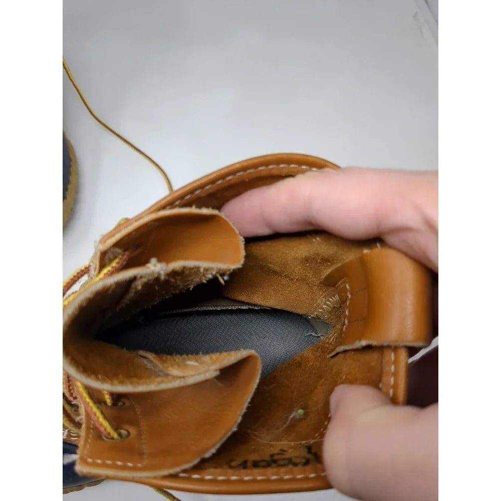 LL Bean Women's Size‎ 7 Leather Duck Boots Made in USA Tan Blue 6